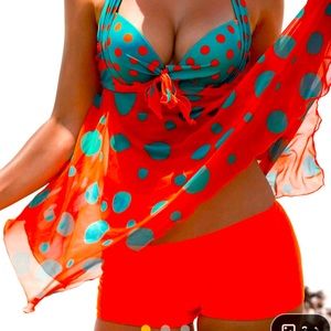 NEW XL Modlily Orange/turquoise tankini polka dots